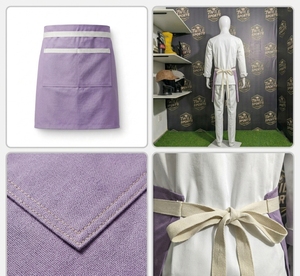Delantal Morado Tejido con Ribete Blanco y Bolsillo para Mujeres, Uniforme para Camareras de Restaurante y Bar - Product Image 5