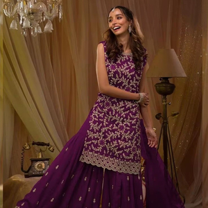 <b>Women</b> Designer Georgette With Embroidery Mirror Work <b>Kurta</b>& Plazzo With Dupatta Set - Product Image 5