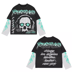 Custom Men's Custom Digital Printing Full Sleeve Oversized T-shirt Streetwear Distressed Graphic Design 220g 100% Cotton <b>Tshirts</b> - Product Image 3