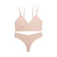 Conjunto de sujetador y bragas sin costuras para mujer, estilo bikini de talle bajo, sin aros, color liso, de licra y nailon, lencería sexy.