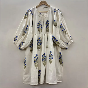 Vestido Casual Midi para Mujer, Tejido 100% Algodón, Liso, Manga Corta, Cintura Imperio, Estilo Babydoll, Cuello en V, Holgado, Funcional - Product Image 1
