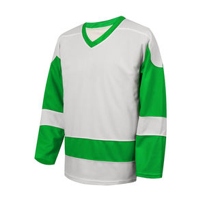 Jersey de Hockey sobre Hielo Blanco y Verde de Primera Calidad, Uniforme de Equipo de Lujo para Ligas, Clubes, Entrenamiento y Partidos, Cuello en V, Jersey Deportivo - Product Image 1