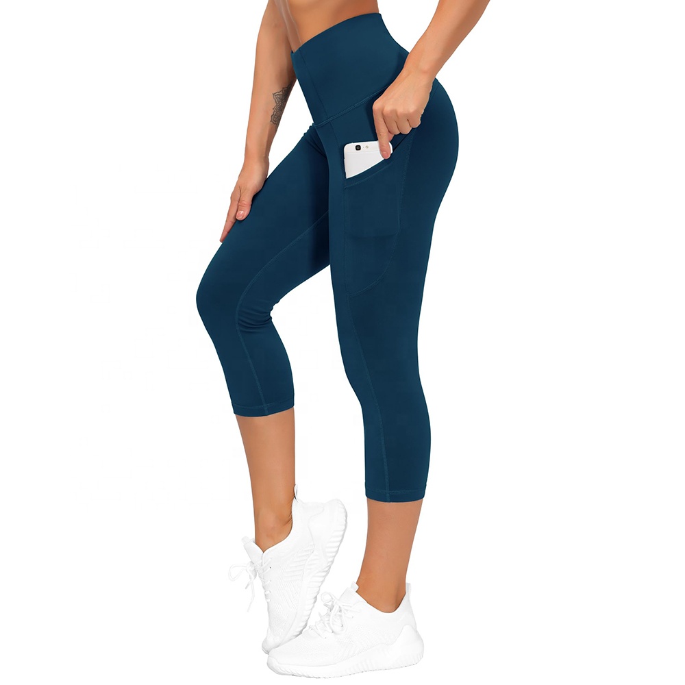 OEM Service Comfortable Mid Waist Custom Women's Leggings 100% Cotton Breathable Knee-Length Fleece Gym Sport Yoga Fitness