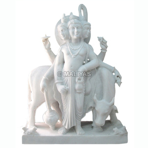 Premium White Marble Lord Dattatreya Statue with Kamadhenu Cow | Handcrafted Marble Murti for Temple | MALIYAS Jaipur - Product Image 2