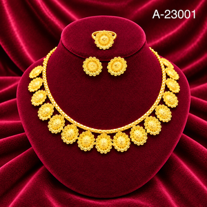 Conjunto de Collar y Pendientes de Aleación de Zinc con Circonitas y Baño de Oro, Diseño Floral, Última Moda, para Mujer, Regalo para Compromiso, Boda o Fiesta - Product Image 2