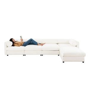Divano Componibile Modulare con Vano Contenitore Resistente, Seduta Profonda e Confortevole, Schienale Cilindrico e Braccioli per Soggiorno - Product Image 5