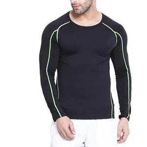 Chemise de sport à manches longues pour homme, noire avec rayures vertes, en spandex et polyester, séchage rapide, taille adulte - Product Image 1
