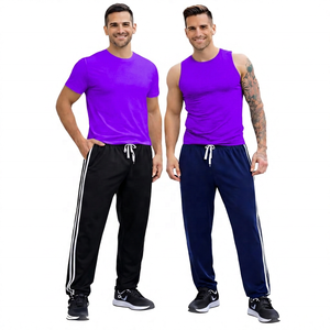 Pantalon de survêtement décontracté pour homme, couleur unie, avec cordon de serrage, poches latérales, respirant, mélange polyester-coton, longueur intégrale - Product Image 5