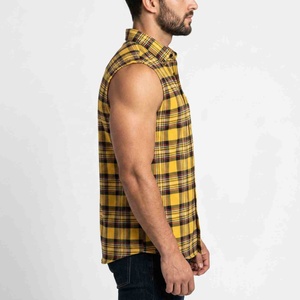 Men's Summer 100% Cotton Sleeveless Flannel Shirts ODM Custom Print Logos Knitted Eco-Friendly Quick Dry Casual Oversized Shirt - Product Image 3