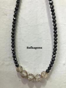 Collar de cuentas de moissanita negra de 3.5 mm y 16 pulgadas |   Collar de cuentas facetadas |   Regalo para Ella - Product Image 2