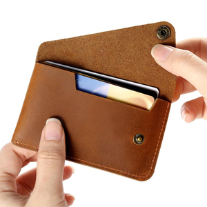 Minimalist Genuine Leather <b>Card</b> Holder Black Button Closure 4 Inch Slim Wallet for Credit <b>Cards</b> Leather <b>Card</b> Holder <b>Card</b> Holder - Product Image 6