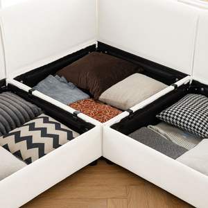 Contemporaneo divano in ciniglia a 3 posti con elegante schienale cilindrico in tessuto bianco, vano portaoggetti nascosto - Product Image 3