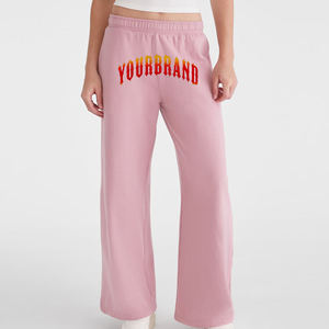 Pantalon de jogging rose tendance à jambe large, taille mi-haute, cordon élastique, coupe ample, longueur intégrale, décontracté, en molleton tricoté avec lettres - Product Image 1