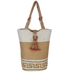 Bolsa de Compras de Yute de Nuevo Diseño con Patrón Geométrico, Cierre de Cremallera, Asas de Cuerda, Bolsa de Playa Grande de Bengala Occidental para Uso Diario - Product Image 1