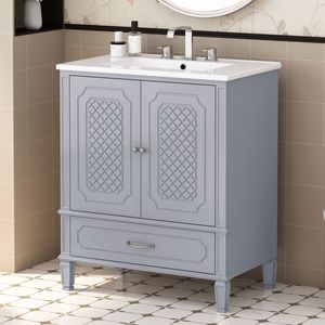 Lavandino da bagno in stile Vintage da 30 pollici con lavello multifunzionale e porta a chiusura morbida in grigio - Product Image 1
