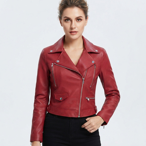 Chaqueta de invierno de cuero genuino para mujer, personalizable al por mayor, estilo urbano, diseño sólido, tejida, de alta calidad, estilo racing. - Product Image 5