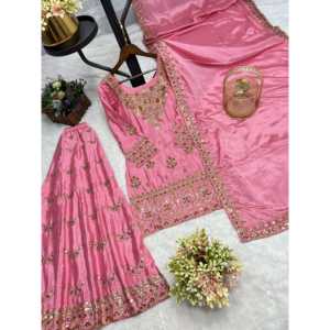 Hermoso conjunto de Top Plazzo y Dupatta para mujer con trabajo de secuencia de bordado - Product Image 4