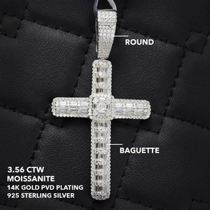 จี้รูปกางเขน ชุบเงิน โลหะผสมประดับเพชรโมอิสซาไนต์ทรงบาแกตต์ VVS  แบบ Iced Out  เครื่องประดับทางศาสนา ของขวัญสำหรับทุกเพศ  เครื่องประดับฮิปฮอป - Product Image 4