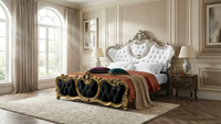 Lit baroque européen de luxe, cadre de lit en bois massif sculpté, taille king, meubles de chambre classiques antiques, fabrication sur mesure OEM