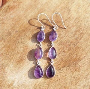 Pendientes de Gema Bohemios Hechos a Mano, Chapados en Plata con Amatista, Joyería para Mujer Disponible a Precio de Fábrica - Product Image 3