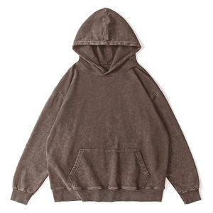 เสื้อฮู้ดดี้ผ้าฝ้ายหนานุ่ม 100% แบบฟอกสีสไตล์ฝรั่งเศส ทรงหลวม ซันเฟดและดีไซน์ทำเก่าแบบดิสเทรส สำหรับฤดูหนาว ผลิตตามแบบ ODM สีสโตน - Product Image 1