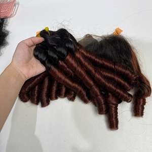 Par de rizos de dedo Ombre Color bronce con cierre 5x5 Cabello humano real vietnamita Calidad virgen - Product Image 1