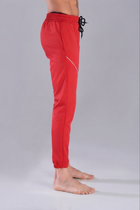 Pantalon de survêtement rouge pour homme, taille élastique, cordon de serrage, rayures latérales, tricoté, décontracté, respirant, léger, pour l'été - Product Image 2