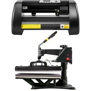 เครื่องรีดร้อนแบบฝาพับดิจิตอลขนาด 15 นิ้ว x 15 นิ้ว พร้อมชุดเครื่องตัดไวนิลขนาด 14 นิ้ว และแผ่นพิมพ์สำหรับเสื้อยืด แรงดันไฟฟ้า 110 โวลต์ - Product Image 1