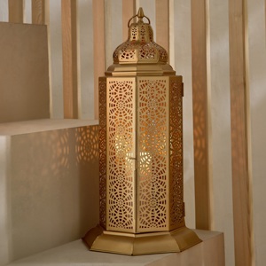 Artisan Gold Metal <b>Moroccan</b> Hanging Lantern with Glass Panels Decorative Candle Holder for Ramadan Home Garden <b>Decor</b> - Product Image 6