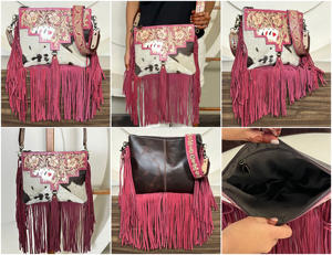 2026 Designer Hand Tooled Cowhide Leather Fringe Bags Western Style Floral Crossbody Boho Fashionable Ladies Sling Handbags - Product Image 3