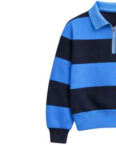 Sweat-shirt à col zippé rayé noir et blanc pour homme, col rabattu, pull en polaire décontracté pour l'hiver, fabricant OEM personnalisé - Product Image 3