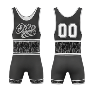 Singlet de Lucha Sublimado Negro y Gris para Hombre, Uniforme de Lucha Atlético Ligero de Poliéster, Ropa Deportiva para Entrenamiento y Alto Rendimiento - Product Image 1