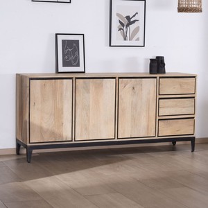 Vandana Autumn Living two-tone, sleek <b>sideboard</b> in natural and black mango wood, 180 cm, with 3 doors and drawers - Product Image 5