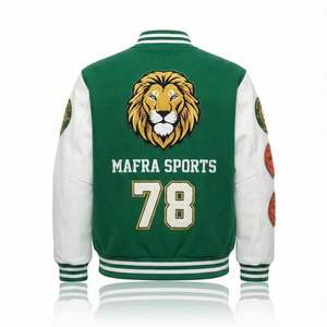 Blouson universitaire d'hiver brodé à col montant et patchwork avec boutons recouverts ODM - Product Image 4