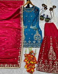 Ensemble Sharara de créateur pour femme avec dupatta – Robe ethnique de soirée richement brodée - Product Image 6