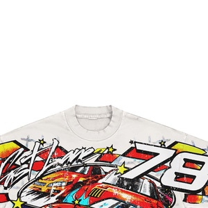 <b>Men's</b> White Short Sleeve Casual O-Neck Regular Fit Cotton T-Shirt With <b>Red</b> Racing Car Print Speedway Design - Product Image 4