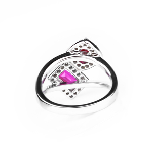 Women's 925 <b>Silver</b> Pink Zircon Halo Cocktail <b>Ring</b> <b>Emerald</b> Cut Round Geometric Gemstone Statement Jewelry - Product Image 3