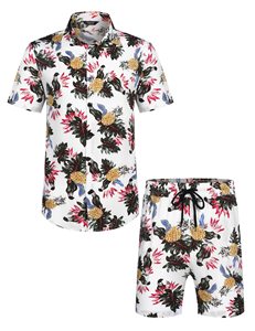 Conjunto de secado rápido para hombre con estampado tropical, camisa de manga corta y pantalones cortos a juego, ideal para vacaciones de verano, informal, colorido, conjunto de dos piezas para hombre. - Product Image 1