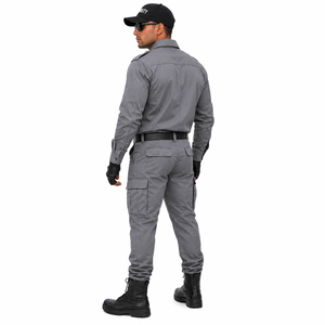 Ensemble uniforme de sécurité personnalisé : chemise à manches longues et pantalon cargo, couleur unie, vêtements de travail pour hommes, toutes saisons - Product Image 3