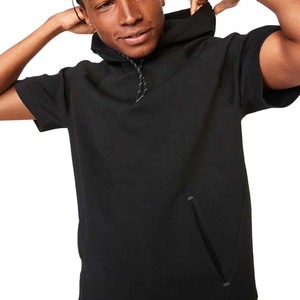 Men's Black Hooded <b>Short</b> <b>Sleeve</b> <b>Sweatshirt</b> Regular Fit Cotton French Terry Casual Autumn Wear - Product Image 5