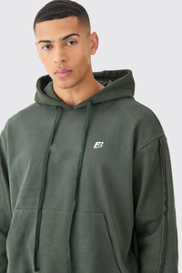 Sudadera con capucha verde oversize para hombre, estilo boxy, con lavado ácido, bordada, de felpa, efecto desgastado, streetwear, con logo personalizado, 100% algodón, Y2K - Product Image 3