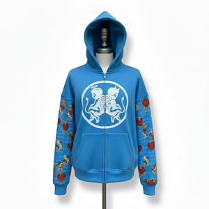 เสื้อฮู้ดโอเวอร์ไซส์สีขาวแบบซิป พร้อมลายพิมพ์แองเจิลเดวิล สไตล์สตรีทแวร์ ยูนิเซ็กส์ ผ้าฝ้ายเฟรนช์เทอร์รี่ เสื้อฮู้ดลำลองผ้าเฟรนช์เทอร์รี่ - Product Image 5