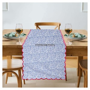 Custom Made Cotton Fabric Hand Block Print Embroidery Edge Washable <b>Table</b> <b>Runners</b> for Home Hotels Restaurants Small Floral - Product Image 3