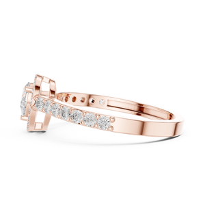 Anillo de Compromiso de Oro Rosa con Halo Ovalado de Diamantes y Banda Pavé, Anillo de Promesa Nupcial Clásico para Mujeres y Futuras Novias - Product Image 2