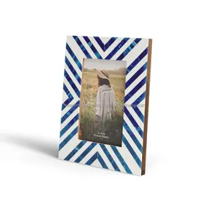 Marco DE FOTOS personalizable DIY, madera azul maciza moderna con diseño de Chevron con incrustaciones de resina, forma de metal de hierro, opción de logotipo grabado - Product Image 5