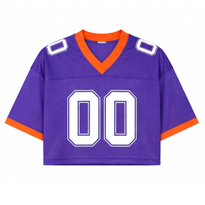 Camiseta de Fútbol de Malla con Cuello Mandarín Naranja para Mujer, Manga Corta, Transpirable, de Secado Rápido, Poliéster, Números de Equipo 00, Talla Grande - Product Image 1