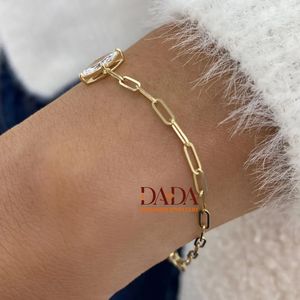 Bracelet chaîne trombone en diamant de laboratoire taille marquise remarquable pour femme, bijou fin solitaire élégant, bracelet minimaliste - Product Image 6