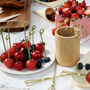 Bamboo Skewers <b>Disposable</b> Durable <b>BBQ</b> Tools for Fruit and <b>Grilling</b> Round Flat Knotted Sticks Natural Finish - Product Image 1
