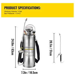 เครื่องพ่นยาแบบมือถือพร้อมสายยางเสริมแรงขนาด 20 นิ้ว ยาว 3 ฟุต พร้อมเกจวัดแรงดันและวาล์วนิรภัย ถังสแตนเลสขนาด 3 แกลลอน - Product Image 3