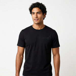 T-shirt à manches courtes pour homme, noir, avec logo brodé en forme d'aile, coupe classique, col rond, jersey décontracté en coton - Product Image 5